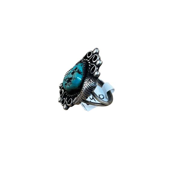 Vintage Turquoise Sterling Silver Leaf Native American Navajo Ring Sz 6.5 - Picture 5 of 9